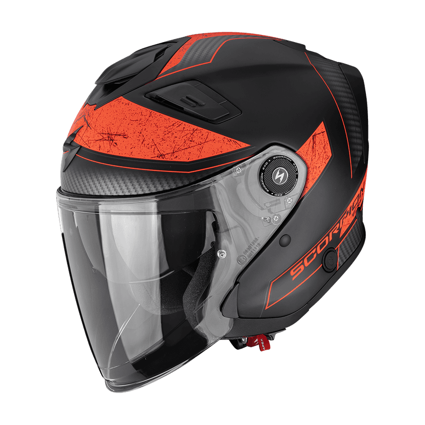 Moto přilba SCORPION EXO-GT JET CARBON CREST matná černo/červená