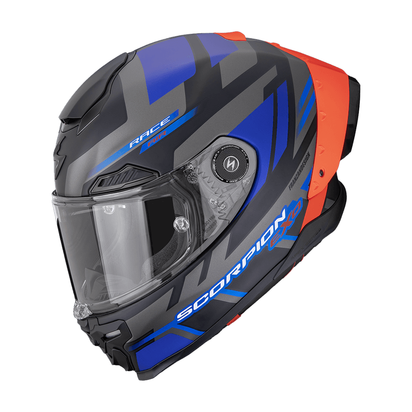 Moto přilba SCORPION EXO-RACE CARBON AIR FIM2 FURY matná černo/šedo/modrá
