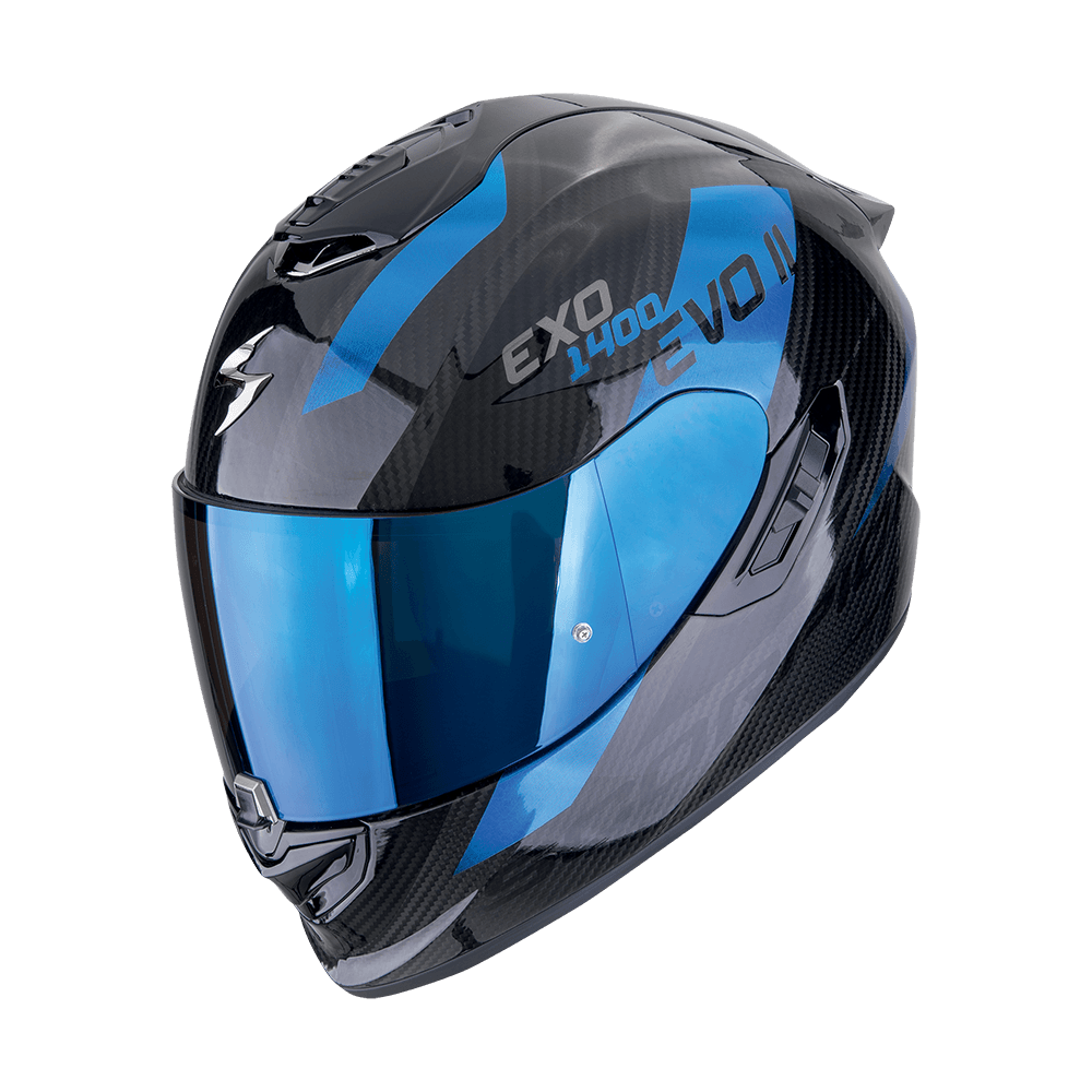 Moto přilba SCORPION EXO-1400 EVO II CARBON AIR PLATTED černo/modrá