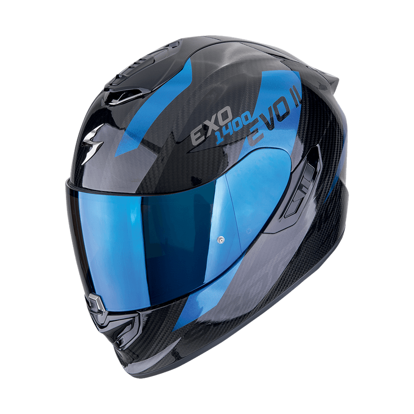 Moto přilba SCORPION EXO-1400 EVO II CARBON AIR PLATTED černo/modrá