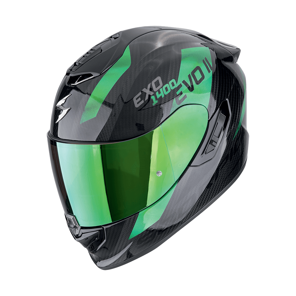 Moto přilba SCORPION EXO-1400 EVO II CARBON AIR PLATTED černo/zelená