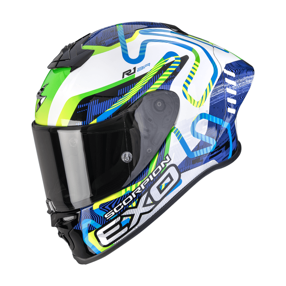Moto přilba SCORPION EXO-R1 EVO II AIR CORNERING bílo/modro/zelená