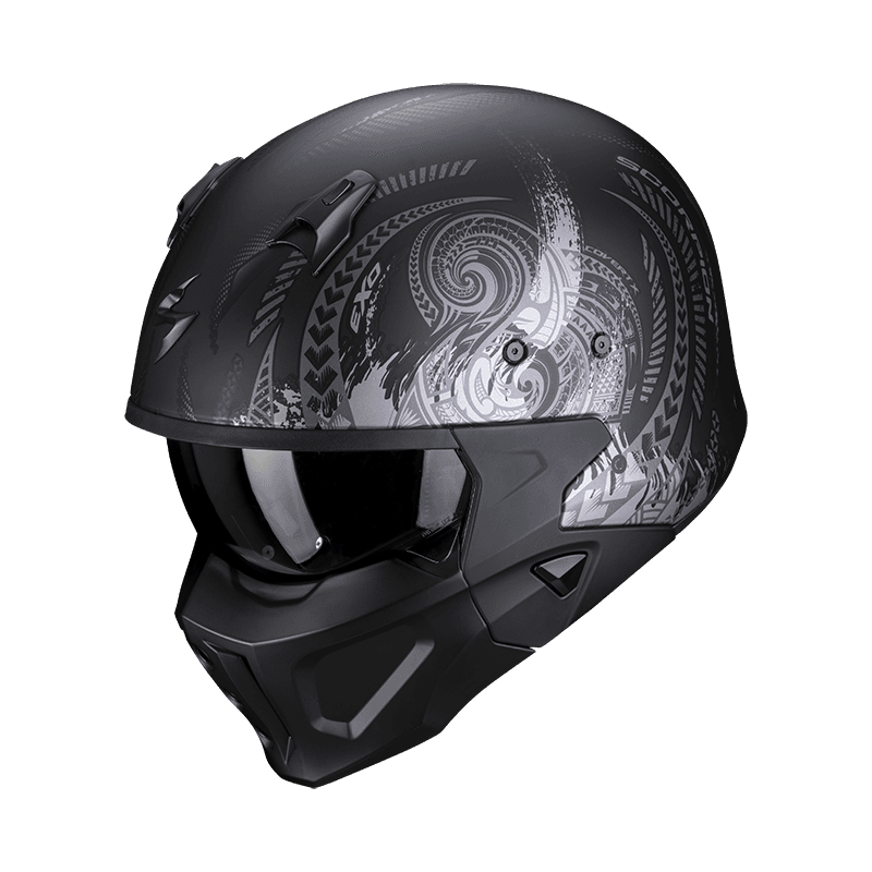Moto přilba SCORPION COVERT-X TATTOO matná černo/stříbrná