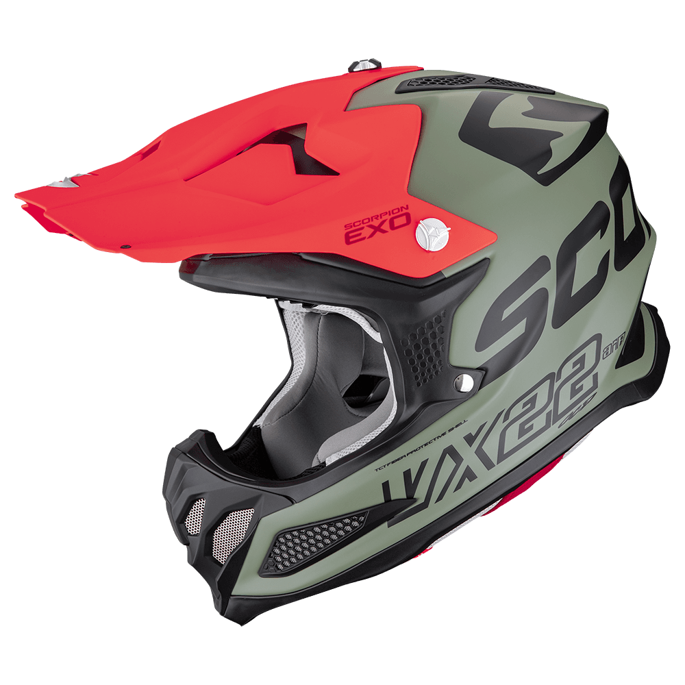 Moto přilba SCORPION VX-22 AIR UPDOWN matná zeleno/černo/červená