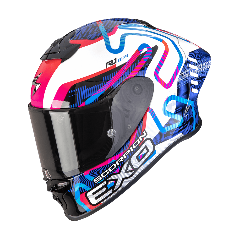 Moto přilba SCORPION EXO-R1 EVO II AIR CORNERING bílo/modro/růžová