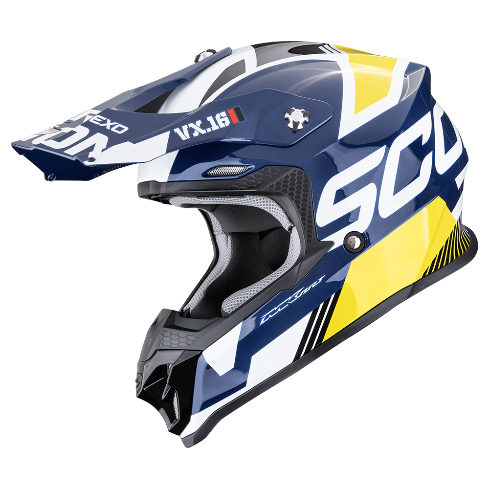 Moto přilba SCORPION VX-16 EVO AIR ANALOG bílo/modro/žlutá