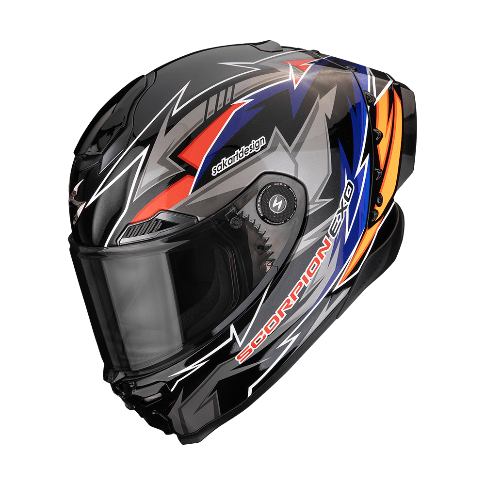 Moto přilba SCORPION EXO-RACE AIR MOVE ON FIM2 černo/modro/oranžová