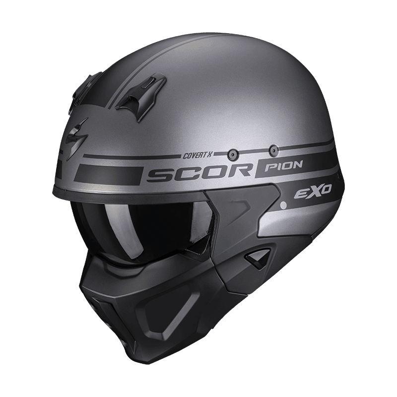 Moto přilba SCORPION COVERT-X TUSSLE matná stříbrno/černá