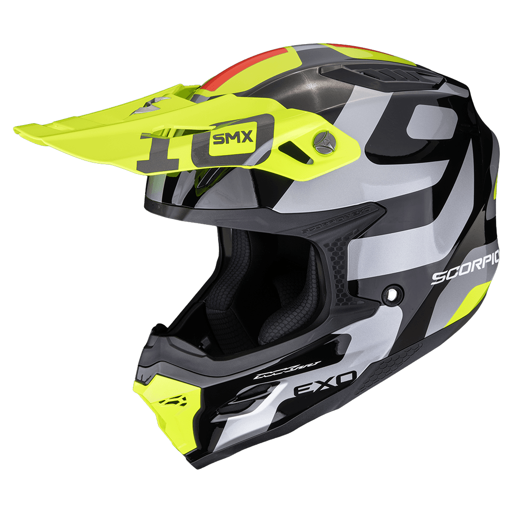Moto přilba SCORPION SMX-10 LEAP černo/stříbrno/fluo žlutá