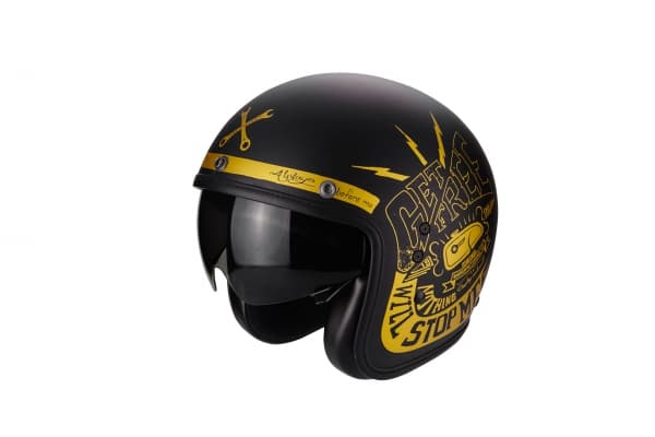 Moto přilba SCORPION BELFAST FENDER černo/zlatá matná