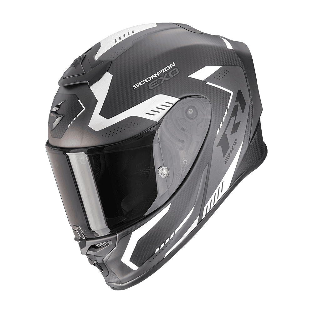 Moto přilba SCORPION EXO-R1 EVO CARBON AIR PROPEL matná černo/stříbrná