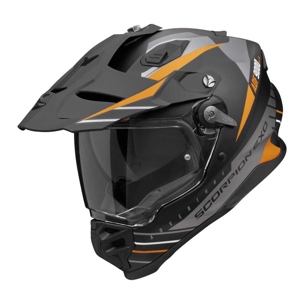 Moto přilba SCORPION ADF-9000 AIR FEAT matná černo/stříbrno/oranžová