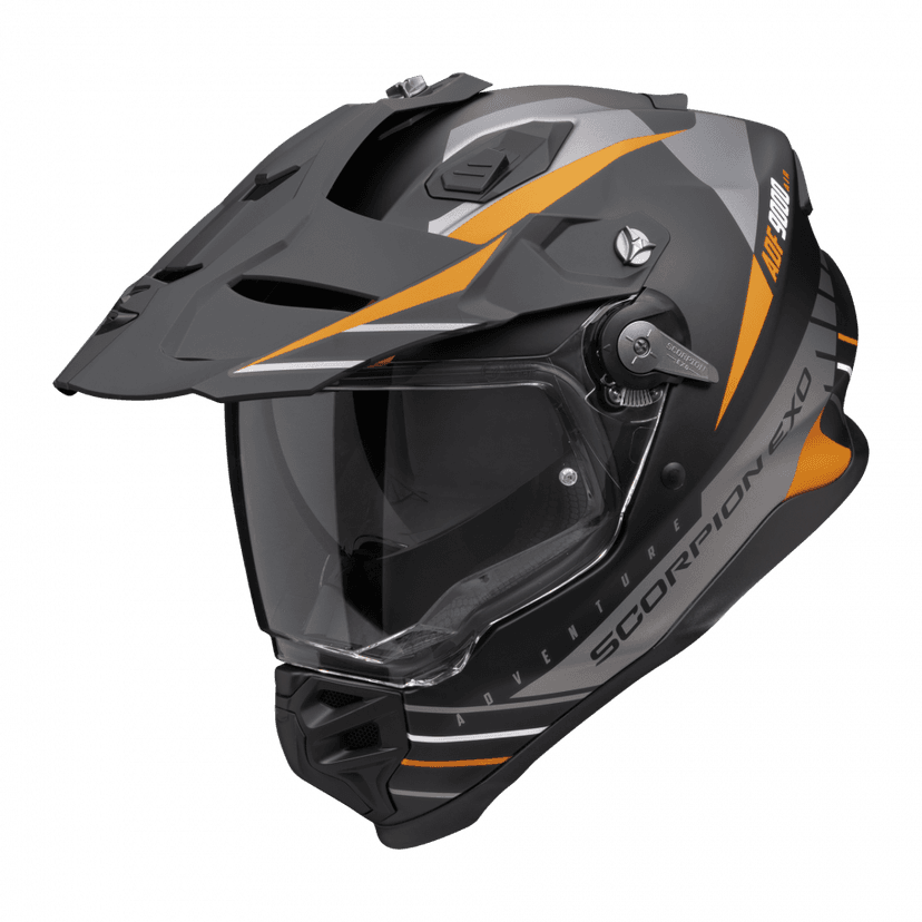 Moto přilba SCORPION ADF-9000 AIR FEAT matná černo/stříbrno/oranžová