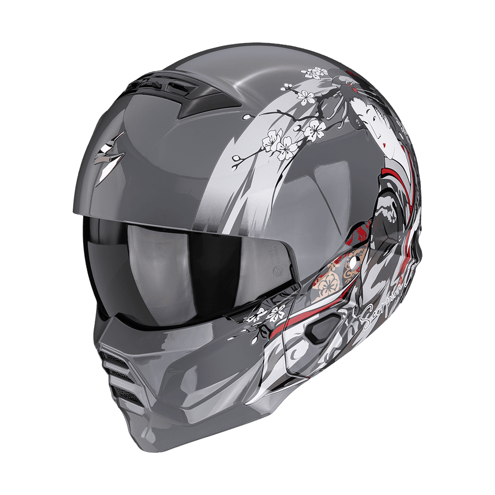 Moto přilba SCORPION EXO-COMBAT II DEMURE stříbrná