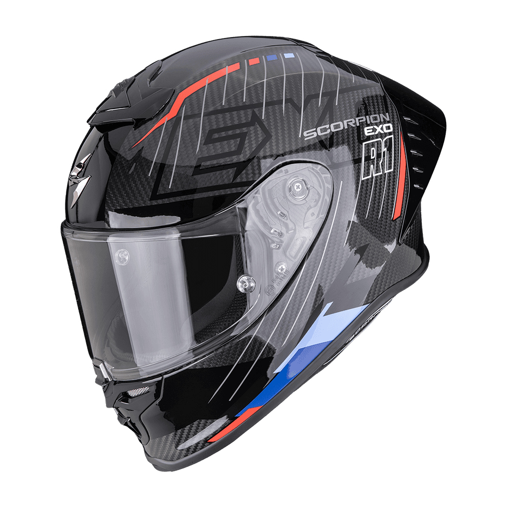 Moto přilba SCORPION EXO-R1 EVO II CARBON AIR SURGE černo/modro/červená