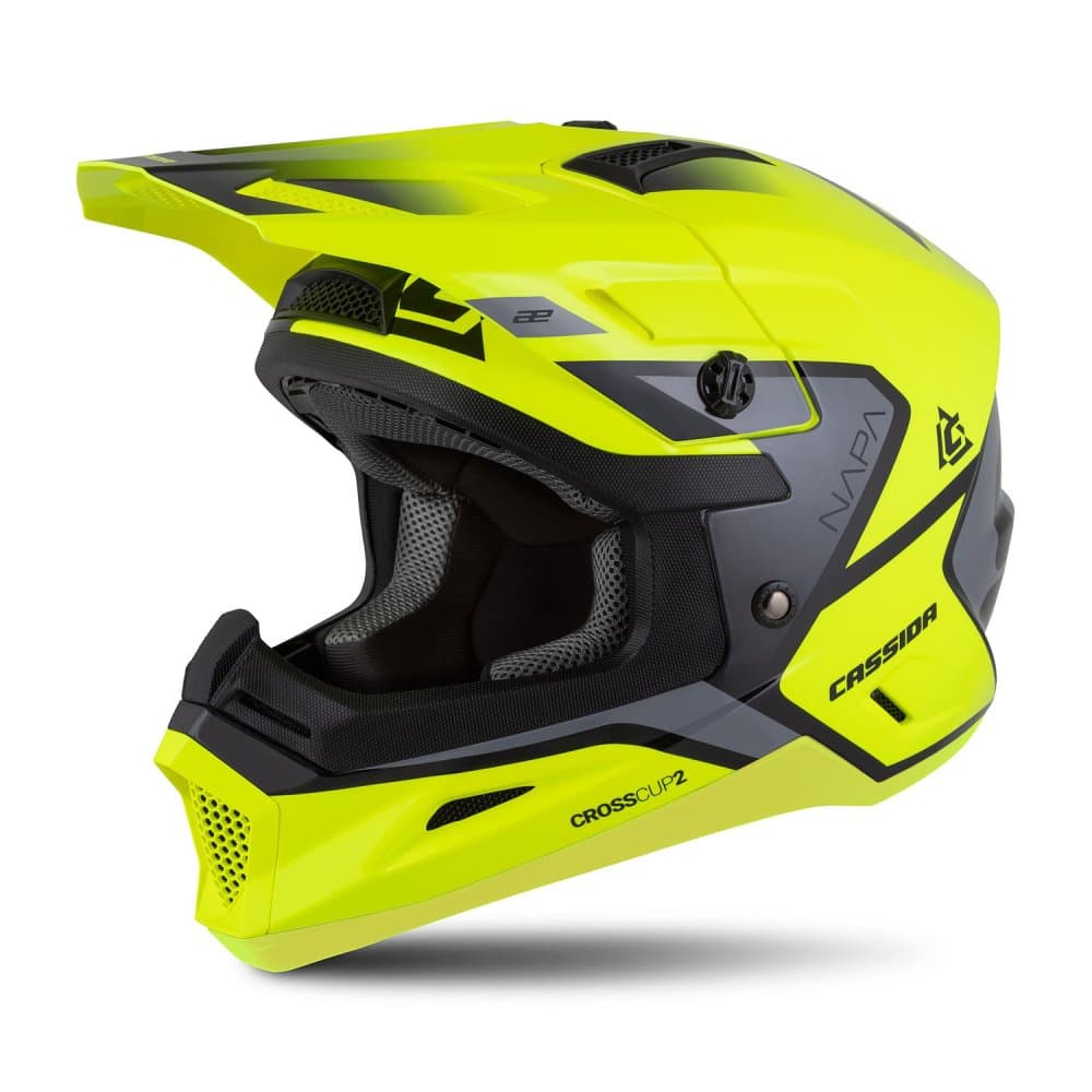 Dětská moto přilba CASSIDA Cross Cup 2 Napa Junior fluo žluto/černo/šedá perleť