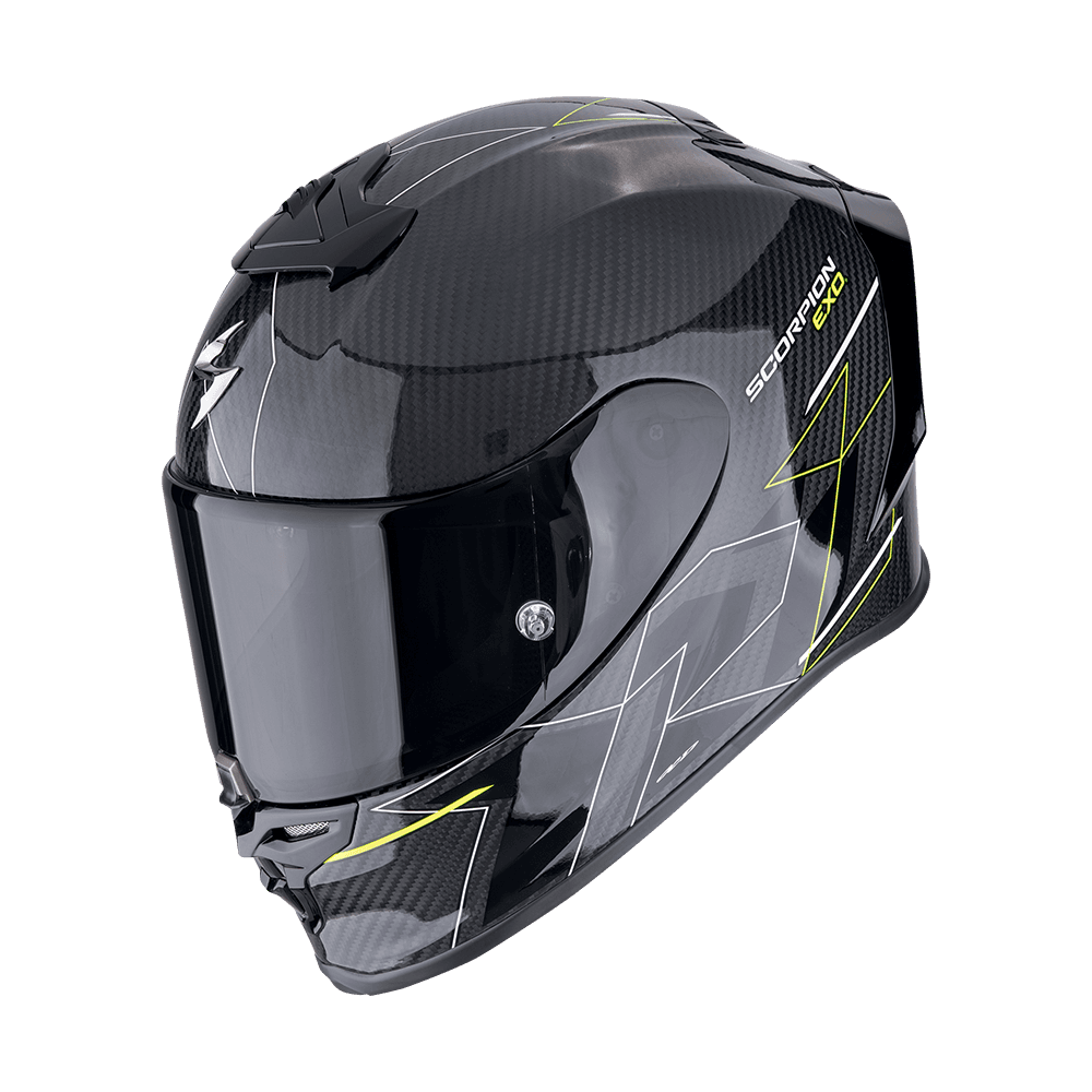 Moto přilba SCORPION EXO-R1 EVO CARBON AIR CYNERGY černo/fluo žlutá