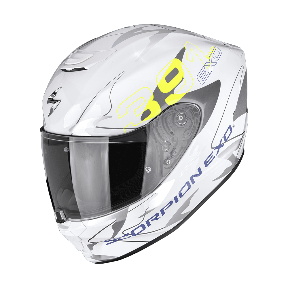 Moto přilba SCORPION EXO-391 KEY bílo/stříbrno/fluo žlutá