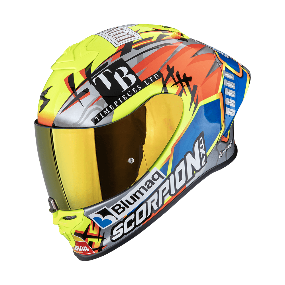 Moto přilba SCORPION EXO-R1 EVO II AIR ARON MISANO stříbrno/fluo žluto/modrá