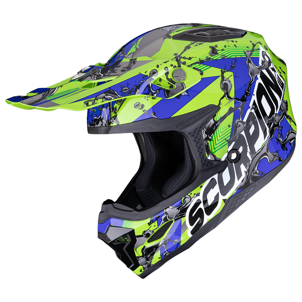 Moto přilba SCORPION SMX-10 GASOLINE zeleno/modro/černá